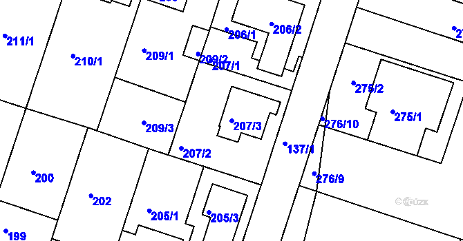 Parcela st. 207/3 v KÚ Měšice u Tábora, Katastrální mapa
