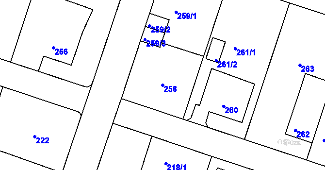Parcela st. 258 v KÚ Měšice u Tábora, Katastrální mapa