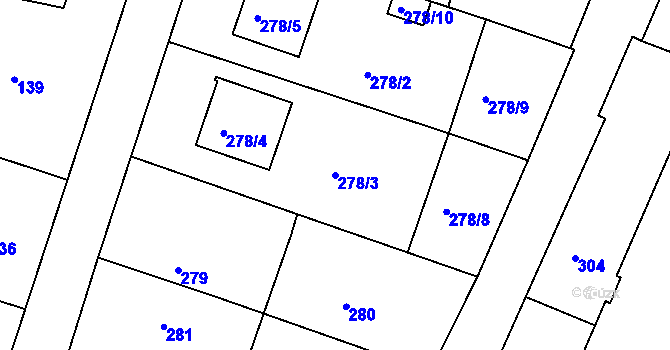 Parcela st. 278/3 v KÚ Měšice u Tábora, Katastrální mapa