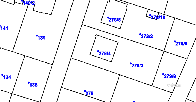 Parcela st. 278/4 v KÚ Měšice u Tábora, Katastrální mapa