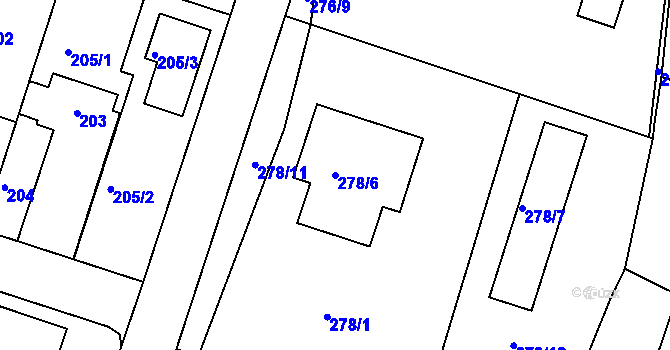 Parcela st. 278/6 v KÚ Měšice u Tábora, Katastrální mapa