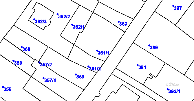 Parcela st. 361/1 v KÚ Měšice u Tábora, Katastrální mapa