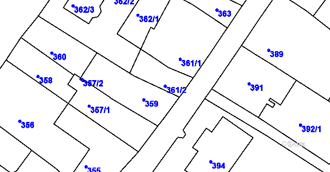 Parcela st. 361/2 v KÚ Měšice u Tábora, Katastrální mapa