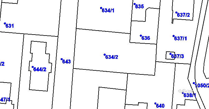 Parcela st. 634/2 v KÚ Měšice u Tábora, Katastrální mapa