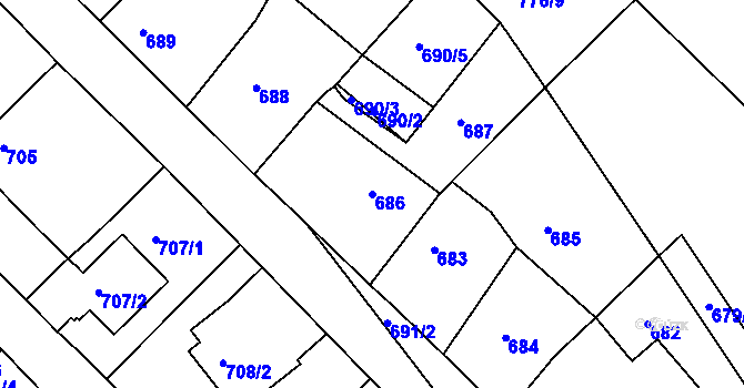 Parcela st. 686 v KÚ Měšice u Tábora, Katastrální mapa