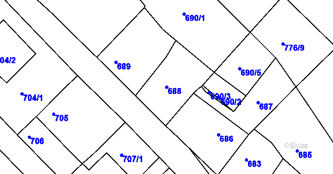 Parcela st. 688 v KÚ Měšice u Tábora, Katastrální mapa