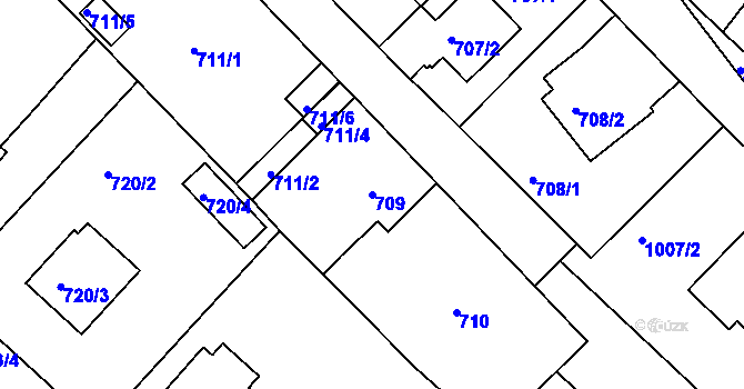 Parcela st. 709 v KÚ Měšice u Tábora, Katastrální mapa