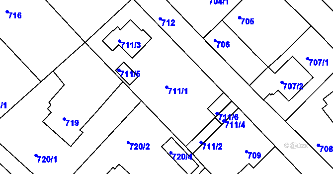 Parcela st. 711/1 v KÚ Měšice u Tábora, Katastrální mapa