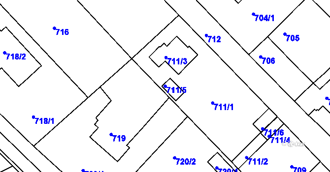 Parcela st. 711/5 v KÚ Měšice u Tábora, Katastrální mapa