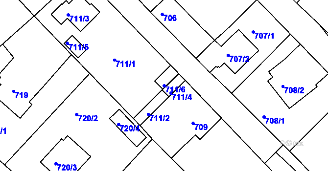 Parcela st. 711/6 v KÚ Měšice u Tábora, Katastrální mapa