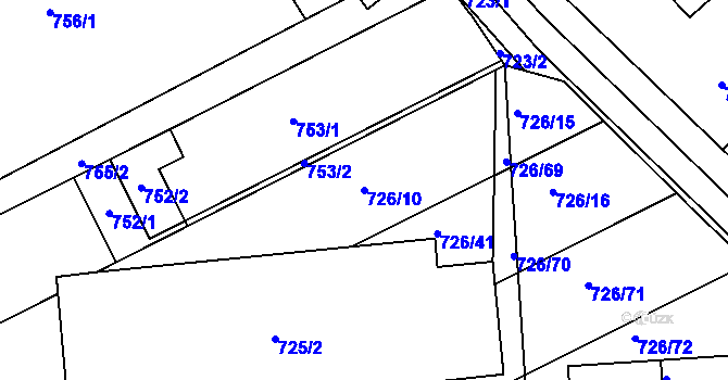 Parcela st. 726/10 v KÚ Měšice u Tábora, Katastrální mapa