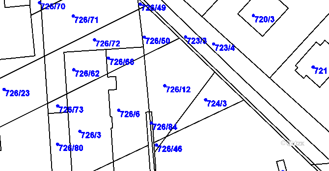 Parcela st. 726/12 v KÚ Měšice u Tábora, Katastrální mapa
