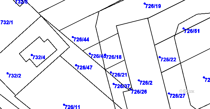 Parcela st. 726/18 v KÚ Měšice u Tábora, Katastrální mapa