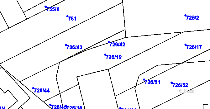 Parcela st. 726/19 v KÚ Měšice u Tábora, Katastrální mapa