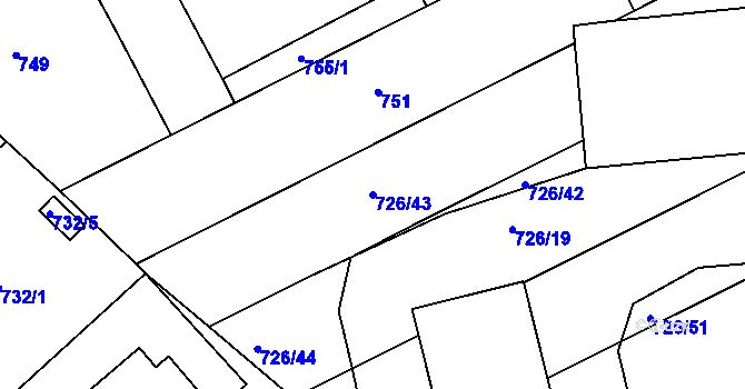 Parcela st. 726/43 v KÚ Měšice u Tábora, Katastrální mapa