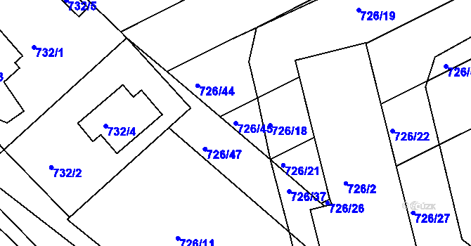Parcela st. 726/45 v KÚ Měšice u Tábora, Katastrální mapa