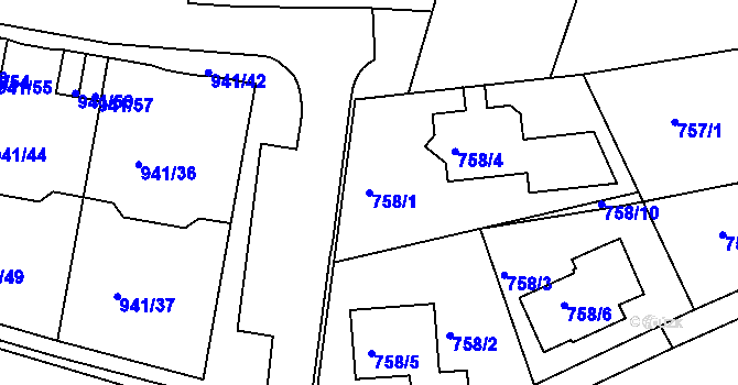 Parcela st. 758/1 v KÚ Měšice u Tábora, Katastrální mapa