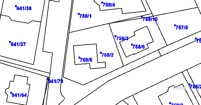 Parcela st. 758/2 v KÚ Měšice u Tábora, Katastrální mapa