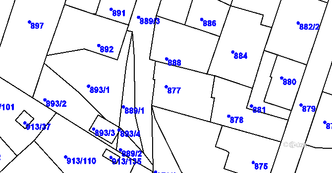 Parcela st. 877 v KÚ Měšice u Tábora, Katastrální mapa