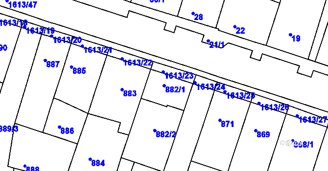 Parcela st. 882/1 v KÚ Měšice u Tábora, Katastrální mapa