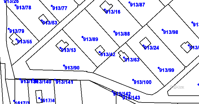 Parcela st. 913/42 v KÚ Měšice u Tábora, Katastrální mapa
