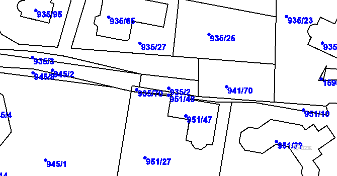 Parcela st. 935/2 v KÚ Měšice u Tábora, Katastrální mapa