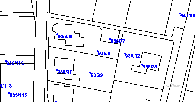Parcela st. 935/8 v KÚ Měšice u Tábora, Katastrální mapa