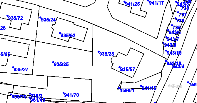 Parcela st. 935/23 v KÚ Měšice u Tábora, Katastrální mapa