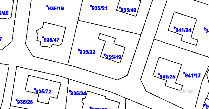 Parcela st. 935/49 v KÚ Měšice u Tábora, Katastrální mapa