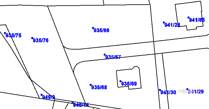 Parcela st. 935/67 v KÚ Měšice u Tábora, Katastrální mapa
