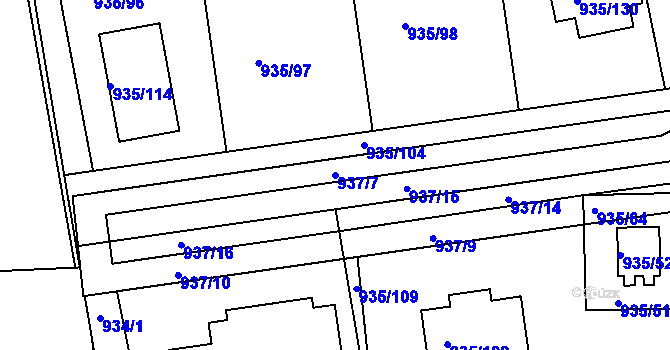 Parcela st. 937/7 v KÚ Měšice u Tábora, Katastrální mapa