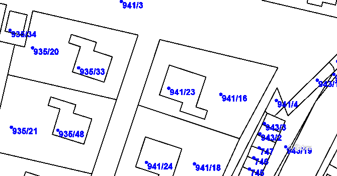 Parcela st. 941/23 v KÚ Měšice u Tábora, Katastrální mapa
