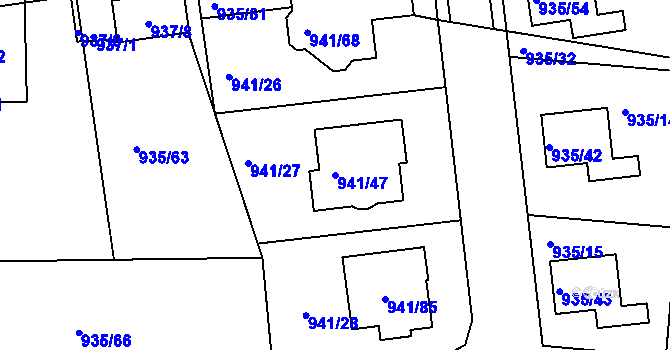 Parcela st. 941/47 v KÚ Měšice u Tábora, Katastrální mapa