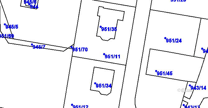 Parcela st. 951/11 v KÚ Měšice u Tábora, Katastrální mapa