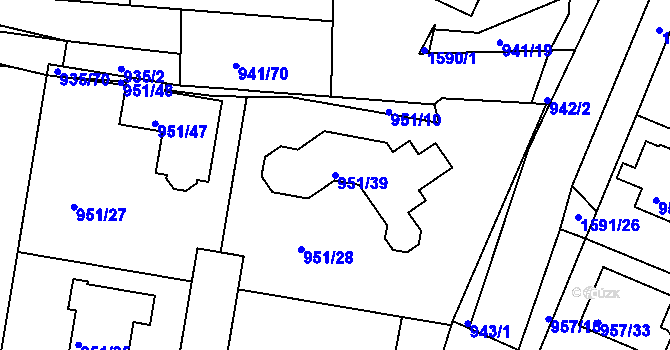 Parcela st. 951/39 v KÚ Měšice u Tábora, Katastrální mapa