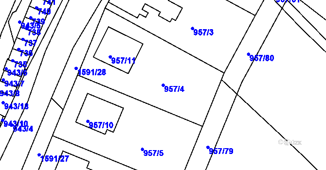 Parcela st. 957/4 v KÚ Měšice u Tábora, Katastrální mapa