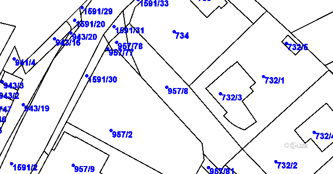 Parcela st. 957/8 v KÚ Měšice u Tábora, Katastrální mapa