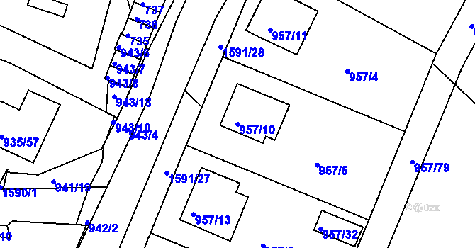 Parcela st. 957/10 v KÚ Měšice u Tábora, Katastrální mapa