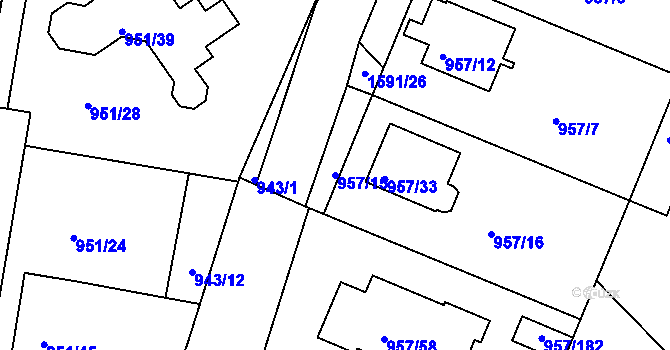 Parcela st. 957/15 v KÚ Měšice u Tábora, Katastrální mapa