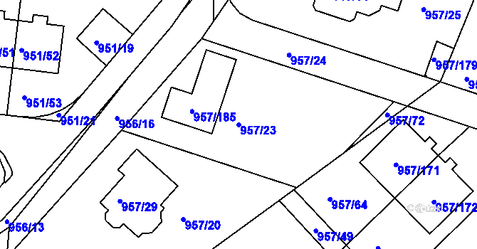 Parcela st. 957/23 v KÚ Měšice u Tábora, Katastrální mapa
