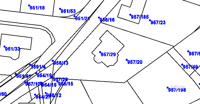 Parcela st. 957/29 v KÚ Měšice u Tábora, Katastrální mapa