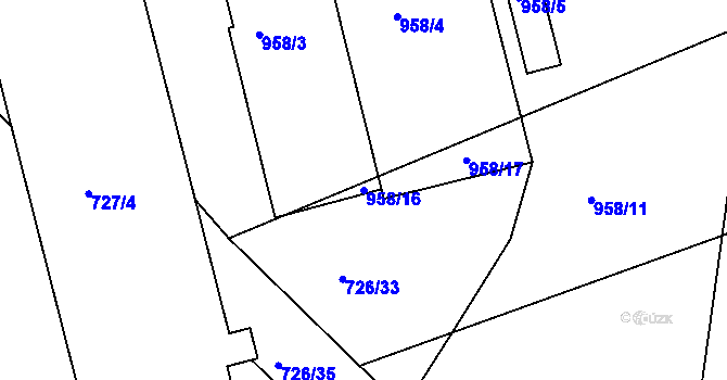 Parcela st. 958/16 v KÚ Měšice u Tábora, Katastrální mapa