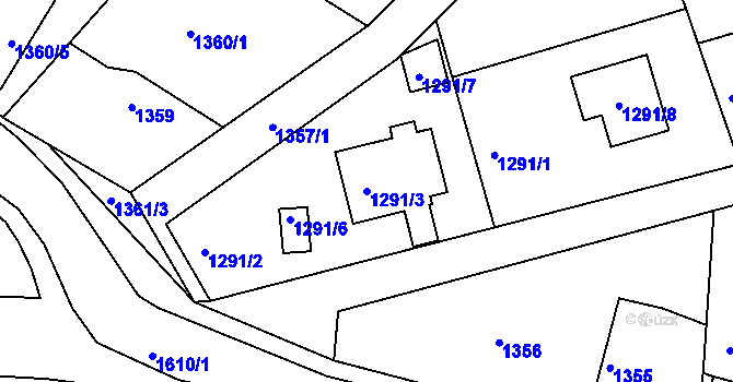 Parcela st. 1291/3 v KÚ Měšice u Tábora, Katastrální mapa
