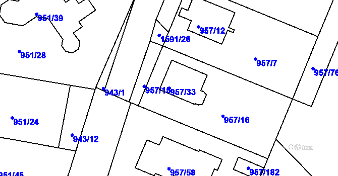 Parcela st. 957/33 v KÚ Měšice u Tábora, Katastrální mapa