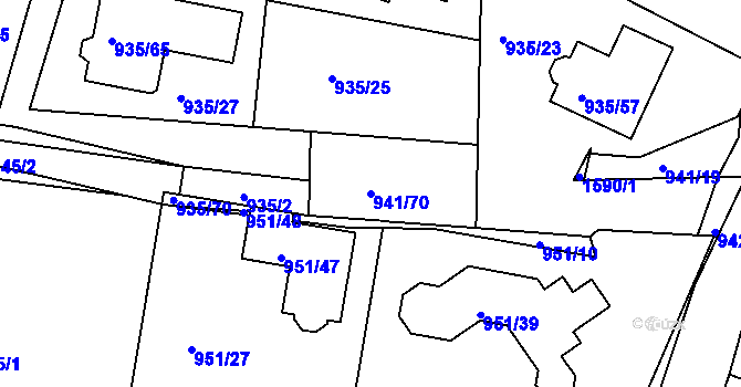 Parcela st. 941/70 v KÚ Měšice u Tábora, Katastrální mapa