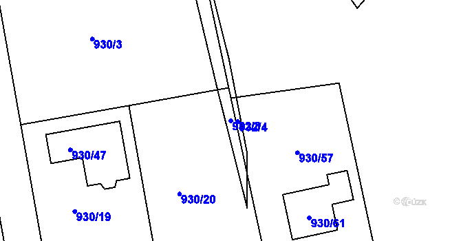 Parcela st. 932/3 v KÚ Měšice u Tábora, Katastrální mapa
