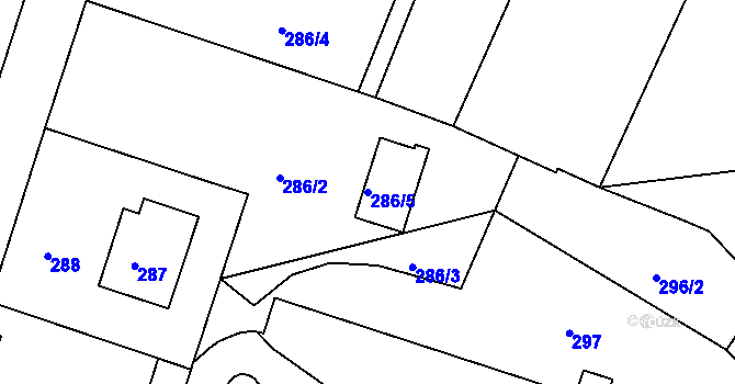Parcela st. 286/5 v KÚ Měšice u Tábora, Katastrální mapa