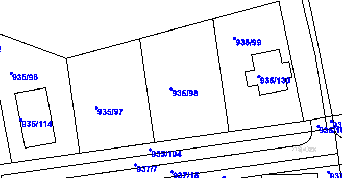 Parcela st. 935/98 v KÚ Měšice u Tábora, Katastrální mapa