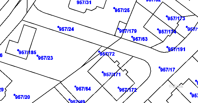 Parcela st. 957/72 v KÚ Měšice u Tábora, Katastrální mapa