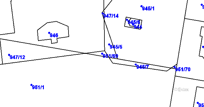 Parcela st. 951/69 v KÚ Měšice u Tábora, Katastrální mapa
